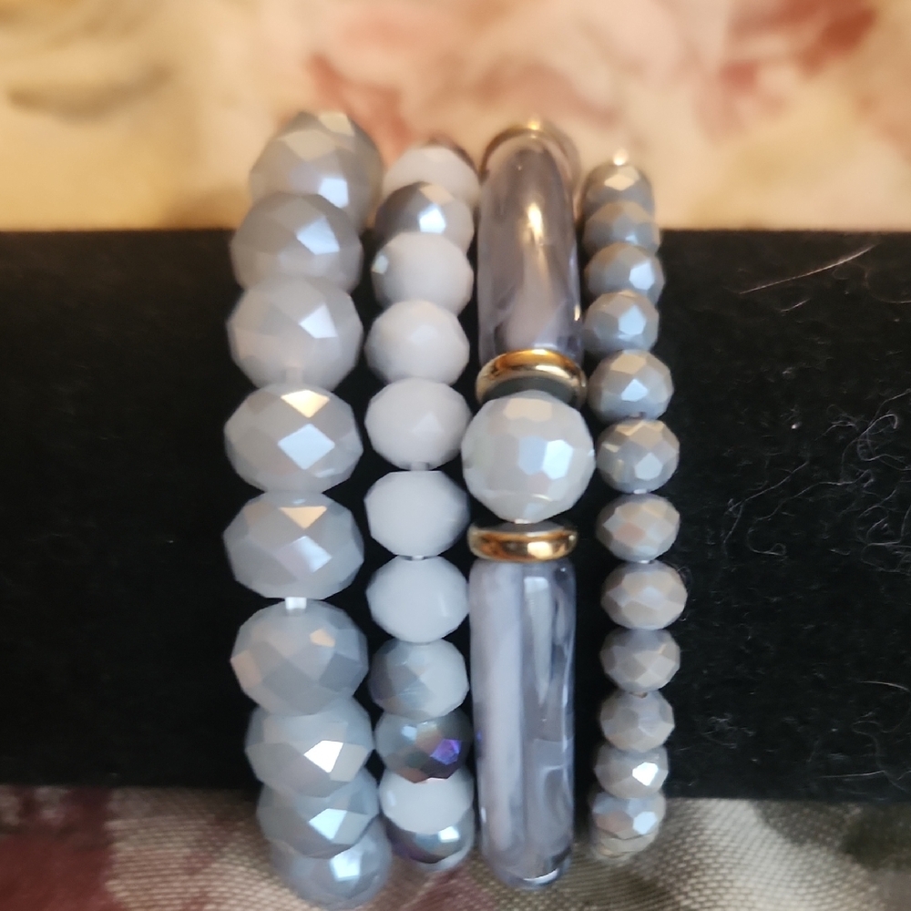 Chic Silver Beaded Bracelet Set